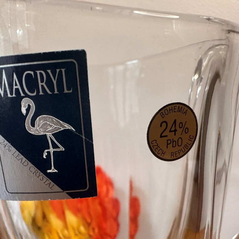 Macryl‎ Bohemia Crystal Pitcher 24% Lead Czech Glass Vintage Yellow Base Jug - Picture 4 of 6
